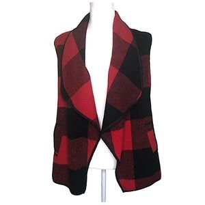 Lumberjack Vest Red/ Black Checkered  Cotton Blend Vest With Side Pockets Size:L